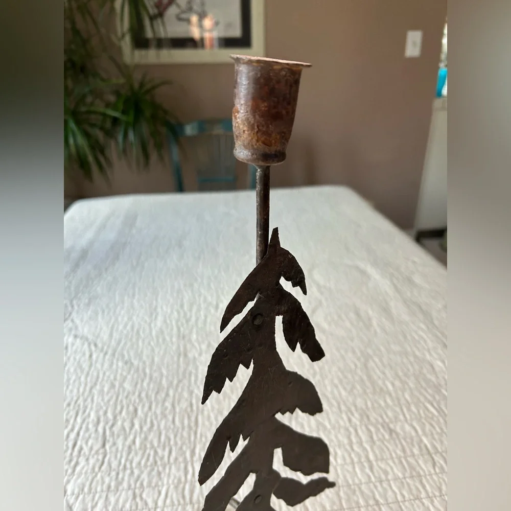 Rustic Metal Wrought Iron Christmas Tree Candlestick Holder Rustic Decor Holiday